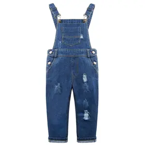 KIDSCOOL SPACE Cute & Classic Girl Denim Overalls, Ripped Jean Workwear for Little/Big Kids, Casual Daily Wear Bib Pants
