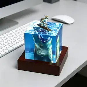 Shark Surf Resin Lamp, Ocean Art Decorative Night Light, USB Powered Soft Lighting, Energy Efficient, Ideal for Room Decoration and Gifts