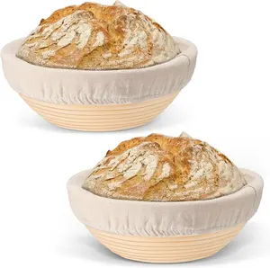 Bread Proofing Baskets for Sourdough, 9 Inch Proofing Basket Set of 2, Dough Making Baskets, Ideal for Professionals and Beginner Baker,  Rattan Basket with Cloth Liner, Round