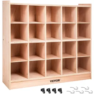 VEVOR Cubby Mobile Tray Storage Cabinet,  20-Compartment Cubby Storage Shelf, Cubby Storage Cabinet 4 x 5, Classroom Cubbies, Classroom Furniture for Home, Daycare and Preschool, Natural