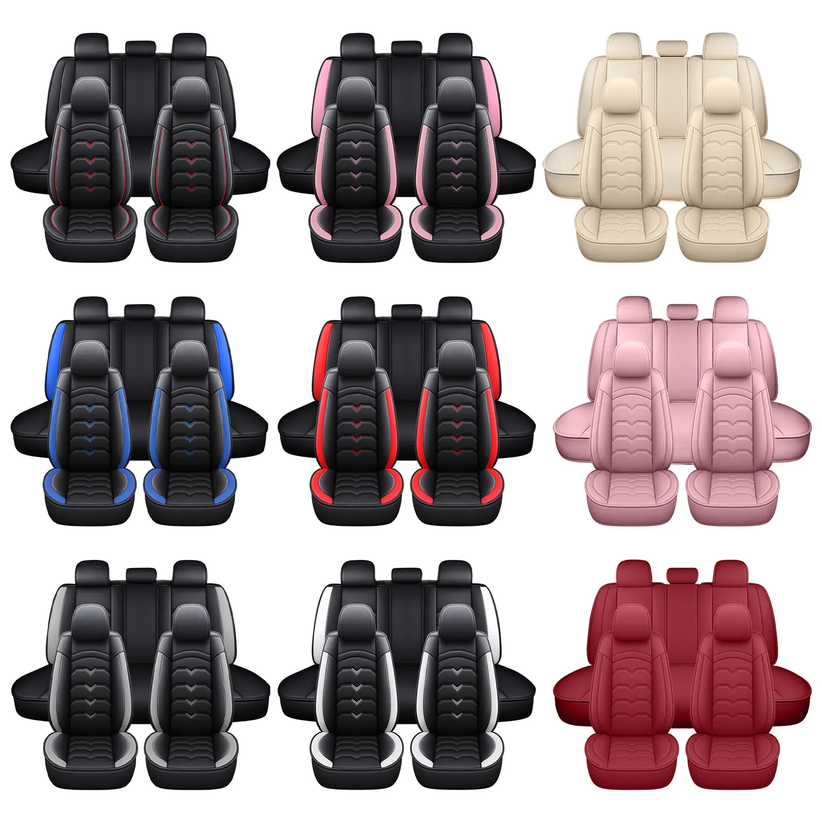 Premium Faux Leather Car Seat Covers Full Set , Universal Fit for Most Cars, SUVs & Hatchbacks,  5 Seats Waterproof Easy Install Automotive Interior Cushion Protectors