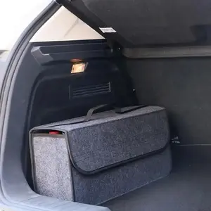 Portable Foldable Car Storage Box, Felt Material Trunk Organizer, Internal Car Sorting Container Bag, Easy-To-Carry Vehicle Organizer