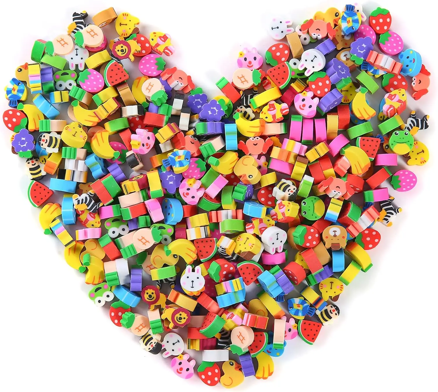 300 Pieces Mini Animal Fruit Collection Erasers for Kids, Bulk Small Pencil Erasers for Classroom Homework Rewards, Party Favors, Gift Filling