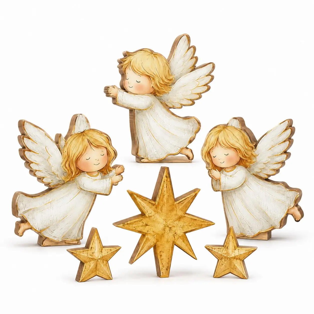 Indoor Christmas decor, Christmas angel and star home decoration | Wooden winter Christmas dining table centerpiece, farmhouse-style Christmas party focal point, tiered tray decoration for kitchen mantel and office gifts
