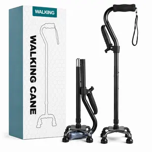 Quad Cane 300lb, Adjustable Walking Cane with 4 Pronged Base, Extra Balance, Stability & Independence, Walking Canes for Seniors, Men & Women