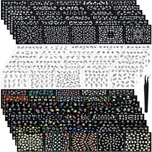 5000 Pieces Flower Nail Stickers 100 Sheets 3D Self-Adhesive Nail Floral Stickers Multi-Design Flower Nail Decals Multicolor Flower Manicure Stickers with Tweezer