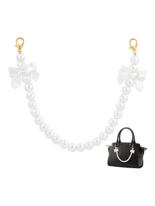 Women's Bow Pearl Purse Chain Handbag Strap, Pearl Shoulder Crossbody Bags, Short Handle with Lobster Clasp, Bag Charms & Accessories, Purse Shoulder Straps, Elegant Chain Strap, Fashionable Chain Strap
