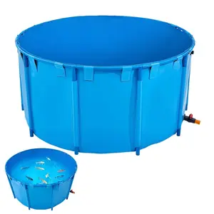 VEVOR Canvas Fish Pond, 1320 Gal Capacity Above Ground Fish Pond, Foldable PVC Koi Tank, Round Goldfish Tank with Stable Frame and Drain Valve, for Aquaculture, Koi Breeding, and Irrigation (Blue)