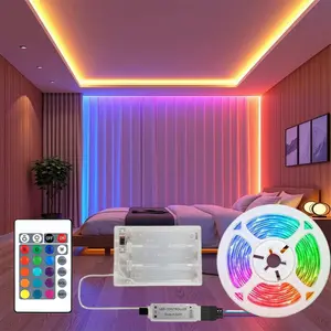 RGB LED Strip Light, 3535 Smd LED, 24-Key IR Remote, Adjustable Brightness and Color, Portable Indoor Outdoor Decor Lighting