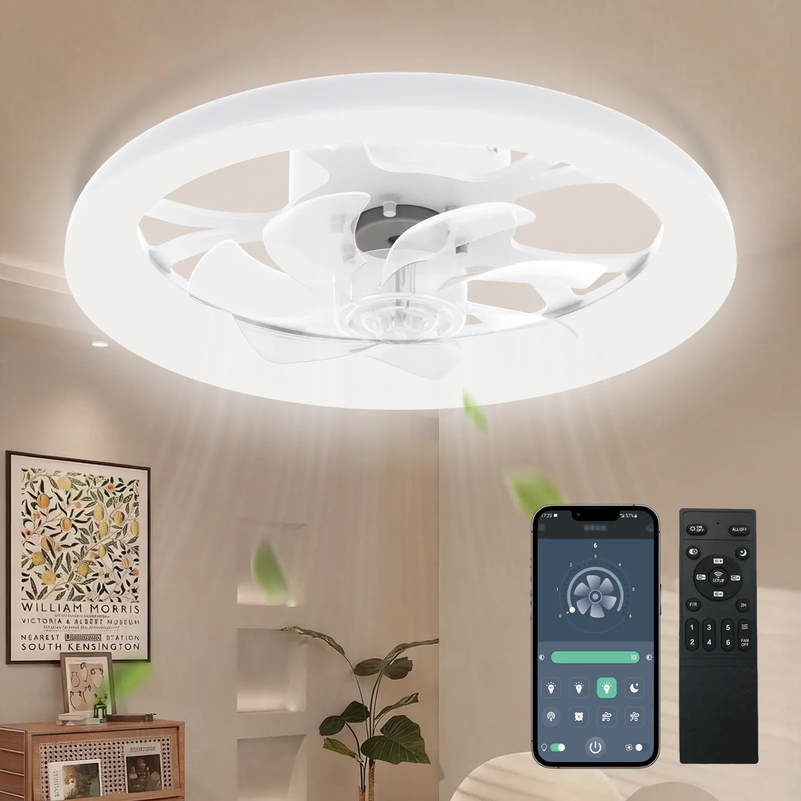 DEMILARE Ceiling Fan with Light, Modern Low Profile Flush Mount Ceiling Fan, LED Dimmable Ceiling Fan with Remote Control, 6 Speed Reversible Quiet,Smart Control Bedroom Living Room Kitchen Fan, Energy Efficient, Easy Install,SummerFinds,Summer Turn Up