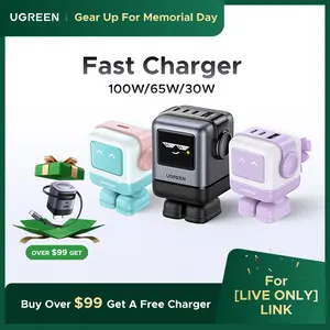 【LIVE ONLY】UGREEN Uno 100W/65W/30W/USB C Charger 3/4-Port Robot GaN Fast Charger PPS PD3.0 for iPhone 17 16 15 14 Pro Max, Galaxy S24/S23 Ultra, Fast Charge for Laptop Macbook Air-Black Friday Electronic Charging,TikTokShopHolidayHaul