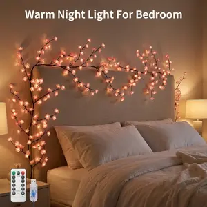 LED Cherry Blossom Tree Branch Lights, 7.55 FT 144LEDs Willow Vine Garland with Remote & 8 Lighting Modes, Indoor Wall Decor for Bedroom, Wedding, Christmas