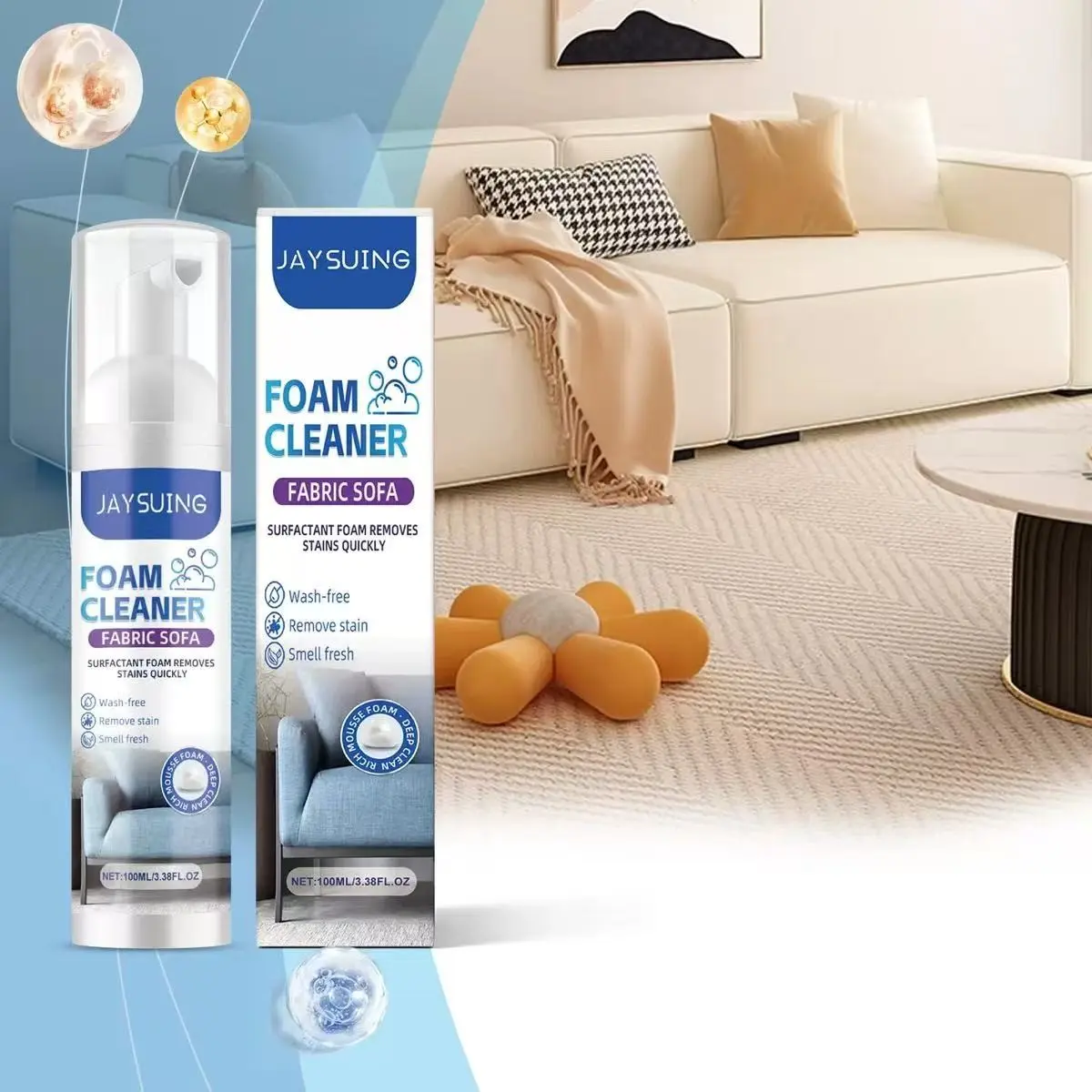 Jaysuing Fabric Sofa Foam Cleaner, Upholstery Multi Purpose Cleaning Solution, Ideal for Sofas, Curtains, Mattresses, Effective Stain Remover