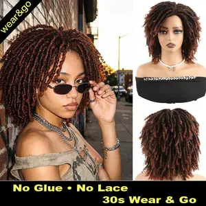 Trendy 6 Inch Dreadlock Wig | Gorgeous Faux Locs Afro Curly Braided Wigs with Bangs, Synthetic Twists Wigs for Party, Daily Use  Short Twist Faux Locs Braided Wig | Glueless Synthetic Afro Curly Hair for Men & Women | Daily & Party Use