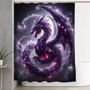 1/4pcs Fantasy Purple Dragon Shower Curtain Set, Dark Starry Nebula Background with Crystalline Textures, Smoke Effects, Matching Bath Mats (Toilet + Floor) & Toilet Seat Cover - Magical Mythical Theme, Perfect for Halloween, Christmas Decor