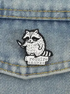 Funny Raccoon With A Kinfe I Require Snacks Brooch  Enamel Pins Durable Metal Pins Cartoon Animal Humor Metal Brooches Backpack Clothes Lapel Badge Cute Jewelry Gifts for Friends