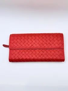 Pre-owned Bottega Veneta Leather Small Leather Goods Intrecciato Long Wallet in Red