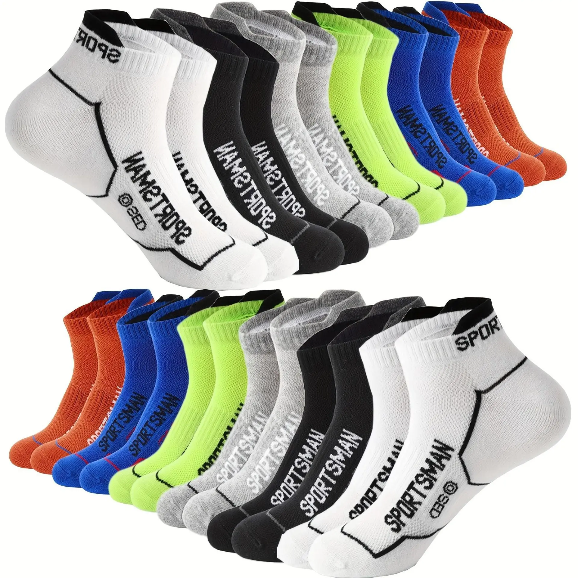Men's Sportsman Athletic Ankle Socks 12 Pairs, Moisture Wicking Sports Socks, Cushioned Compression Breathable Casual Crew Socks for Running, Workout, Walking, Hiking, Gym, Camping, Travel & Daily Wear
