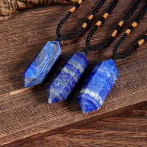 Natural Lapis Lazuli Crystal Hexagon Shape Blue Gemstone Pendant Healing Balance Amulet Women Men Necklace Gift For Him / Her