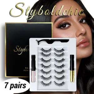 False Eyelashes,7 Pairs 3D Faux Eyelashes Set with Glue & Remover, Reusable Mink-Like False Lashes Kit, Handmade Soft Natural Volume Eye Lashes for Makeup, Party, Daily Wear (5-17MM)