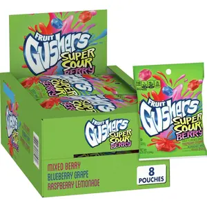 Gushers Super Sour Berry Fruit Flavored Snacks 8 ct. - Sweet and Soft Gummy with Juicy Liquid Center with Sour Berry Flavor - 8 Count Box Candy Natural