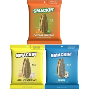 SMACKIN’ Sunflower Seeds 3-Flavor Variety Pack – 4oz Bags (Cheddar Jalapeño, Garlic Parmesan, Ranch) Snack