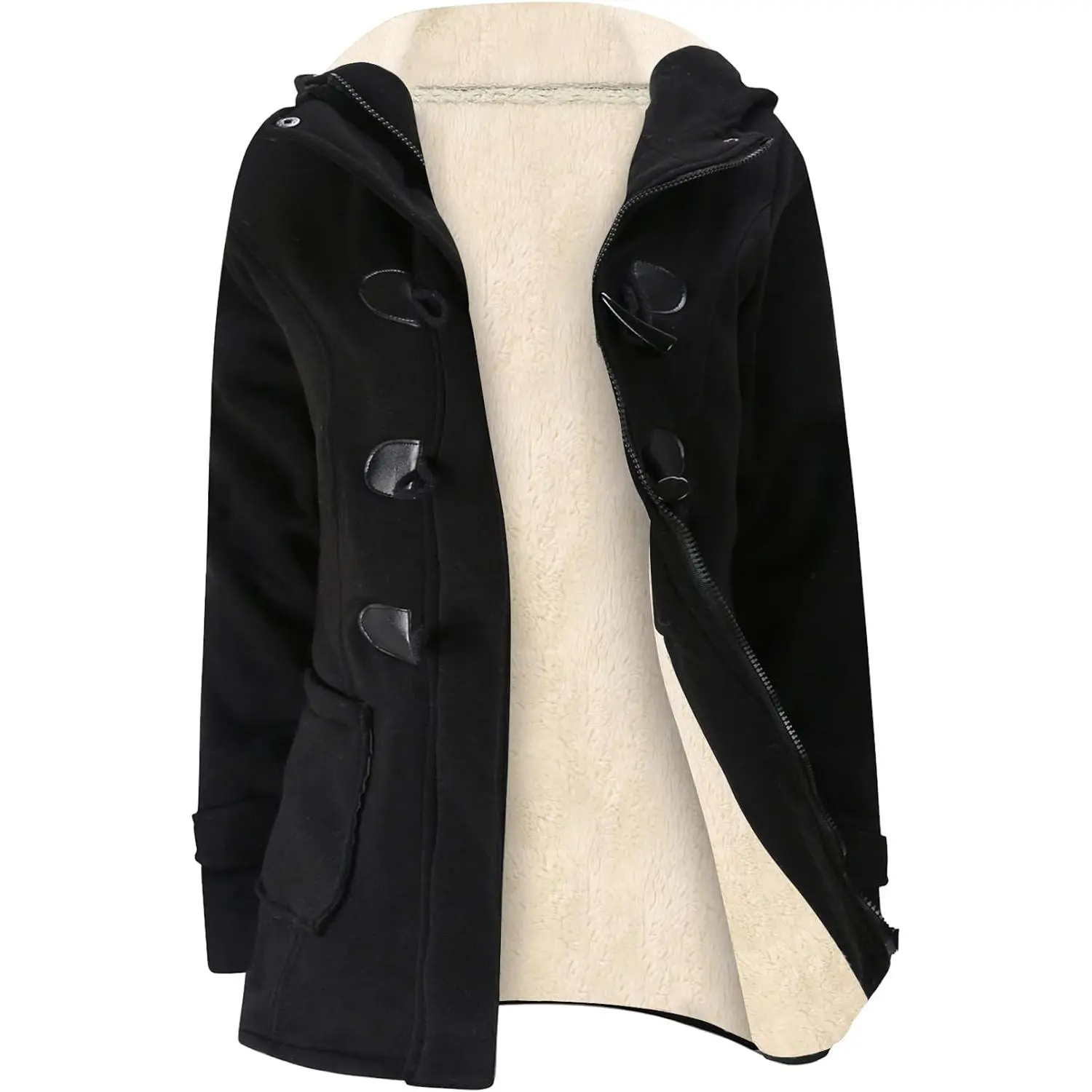 H1HomeFixMart Women's Sherpa-Lined Hooded Duffle Toggle Coat, Winter Fleece Tops (Tool Organizer Accessory Compatibility)