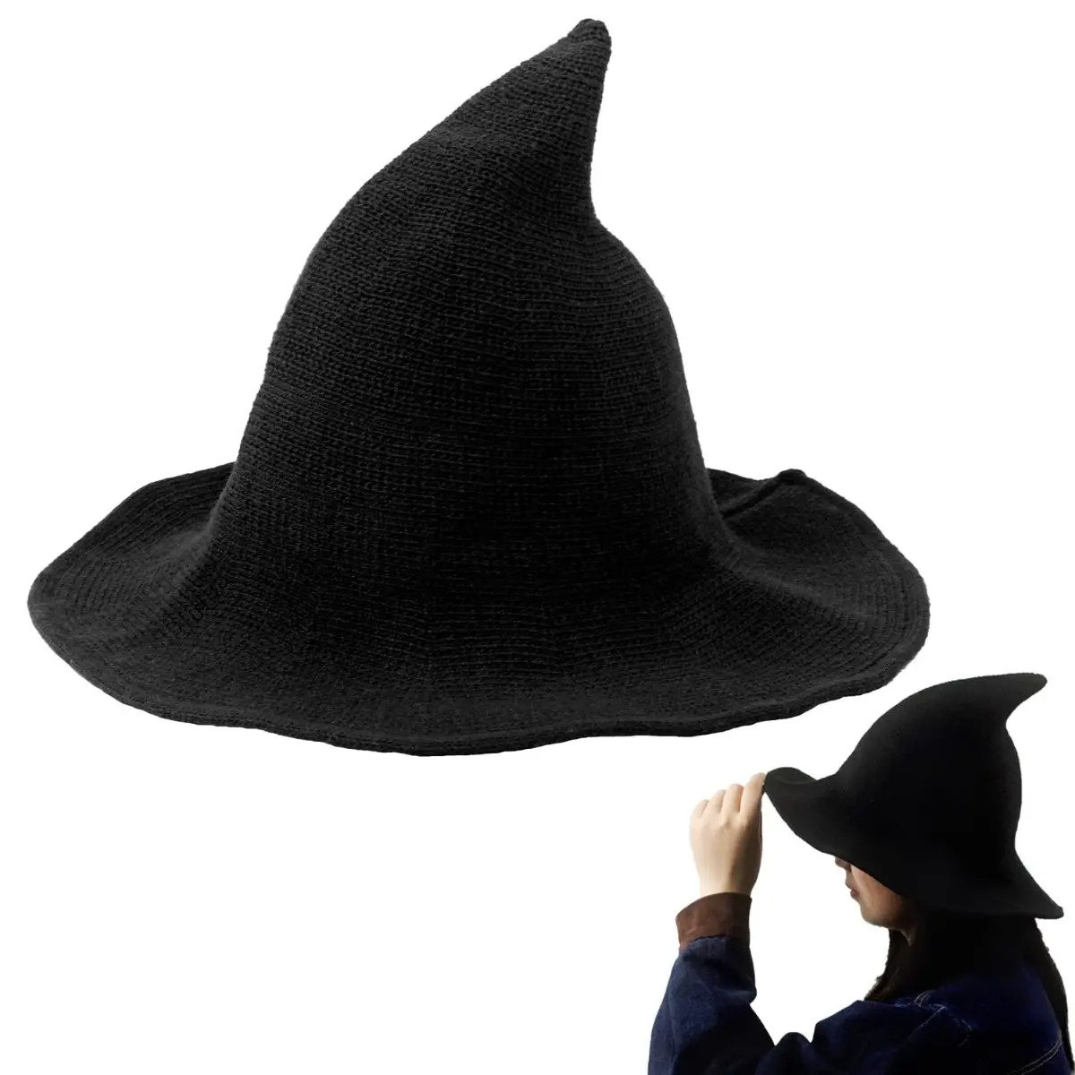 Unisex Wool Knitted Spooky Halloween Witch Hat - Gothic Stylish Photo Accessory, Comfortable for Masquerade Parties, Cosplay Costumes, Christmas Gift, Halloween & Cosplay Costume Accessories