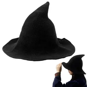 Men's and Women's Halloween Witch Hat Wool Knitted Cap for Party Masquerade Cosplay Costume Accessory Daily