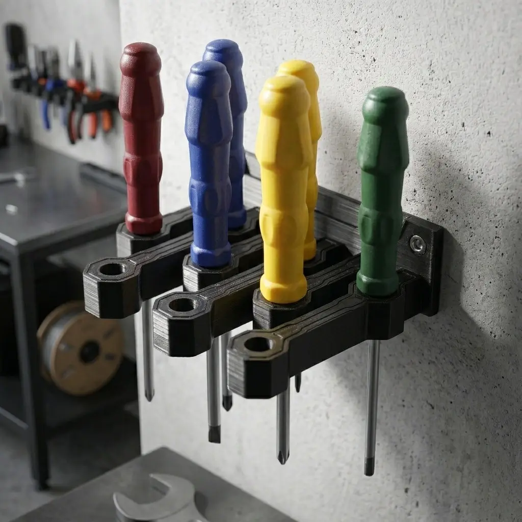 Wall-Mounted Screwdriver Holder, 9-Hole Tool Organizer, Easy Installation, Ideal for Garage and Workshop, Manual Tools Storage Rack