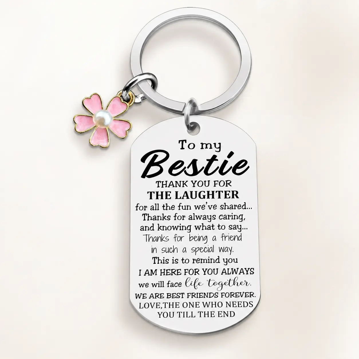 Bestie Gifts for Women, Best Friend Keychain with Flower Charm, Birthday Friendship Gift for Bestie
