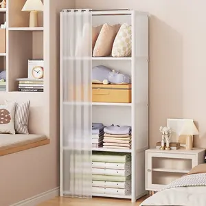 5-6 tier storage rack, easy-to-assemble wardrobe, multifunctional dustproof storage cabinet, stackable bookshelf, available in black/white/gray, suitable for bedroom, dormitory, office, rental apartment, and small spaces