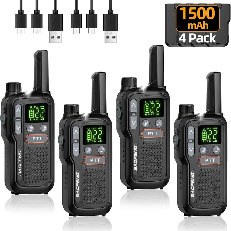 4PCS BAOFENG USB Rechargeable Long Range Mini Walkie Talkie NOAA Type-C Charging Rechargeable Lightweight 22 FRS Upgrade 888s Handheld Two Way Radio for Kids Adults Family Outdoor Sports Hunting Hiking Camping, Flashlight, Radios Walkie Talkie