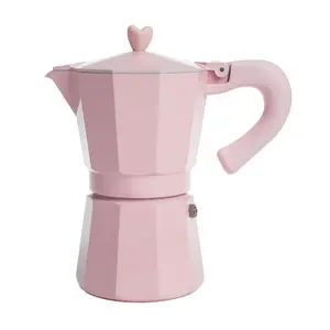 Stovetop Espresso and Coffee Maker, Italian & Cuban Style Coffee Pot with Iconic Heart Knob, Perfect for Rich Aromatic Espresso, Makes up to 6 Espresso Cups, Pink