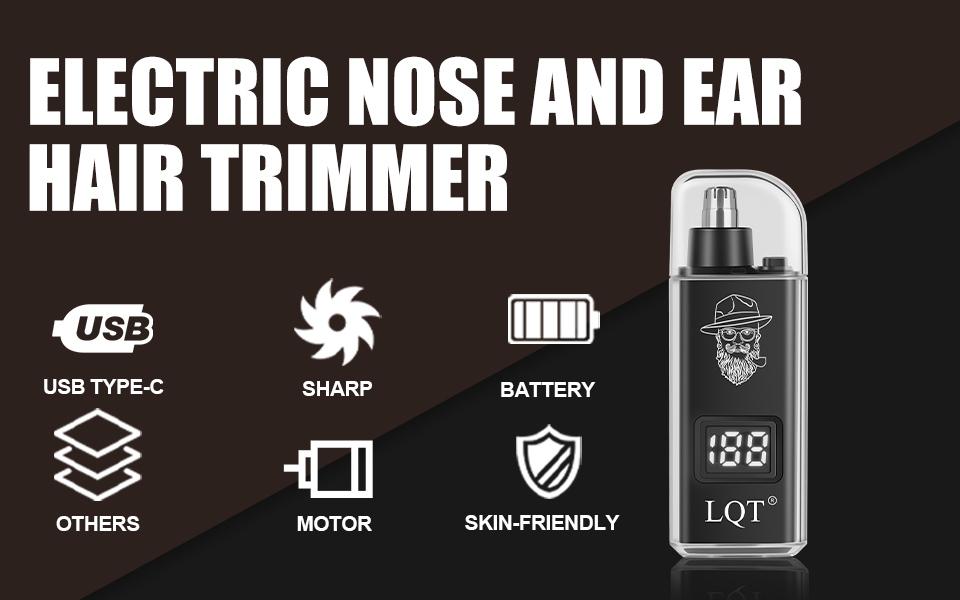 LQT Rechargeable Nose & Ear Hair Trimmer for Men, USB-C Electric Nose Hair Remover with LCD Display, Painless Dual Edge Blade Grooming Tool