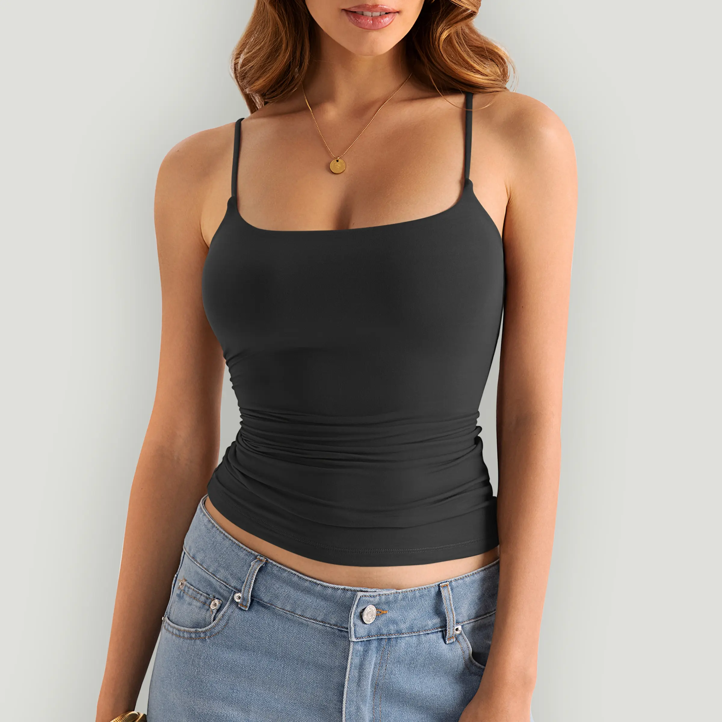 EasyGala Women's Double Lined Square Neck Tank Top Adjustable Spaghetti Strap Cami Criss Cross Back Slim Fit Y2K Going Out Top Soft Stretch Summer Outfit Layering Camisole Shirt Trendy Women's Tops Date Night Clubwear