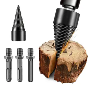 Firewood Drill Bit Wood Splitter Easy Log Splitting Drill Bit, Heavy Duty Detachable Electric with 3 Screw for Hand Drill Stick-hex+Square+Round(32mm)