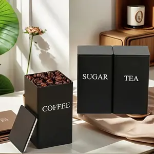 Three-Piece / Iron Storage Jars, Ideal for Kitchen Tea Sugar Coffee Containers, Perfect for Office Home Organization & Dining Use, Coffee Storage Canisters