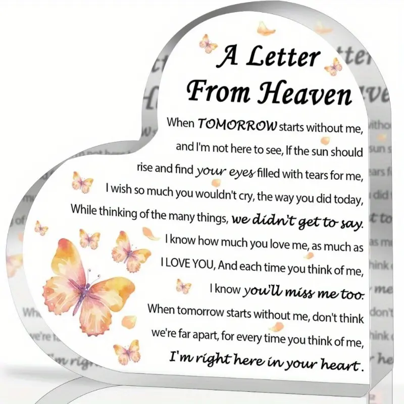 Sympathy Gifts - A Letter from Heaven- Memorial Gift for Loss of Mother Father Husband Son, Acrylic Heart Keepsake, Remembrance Sympathy Gifts