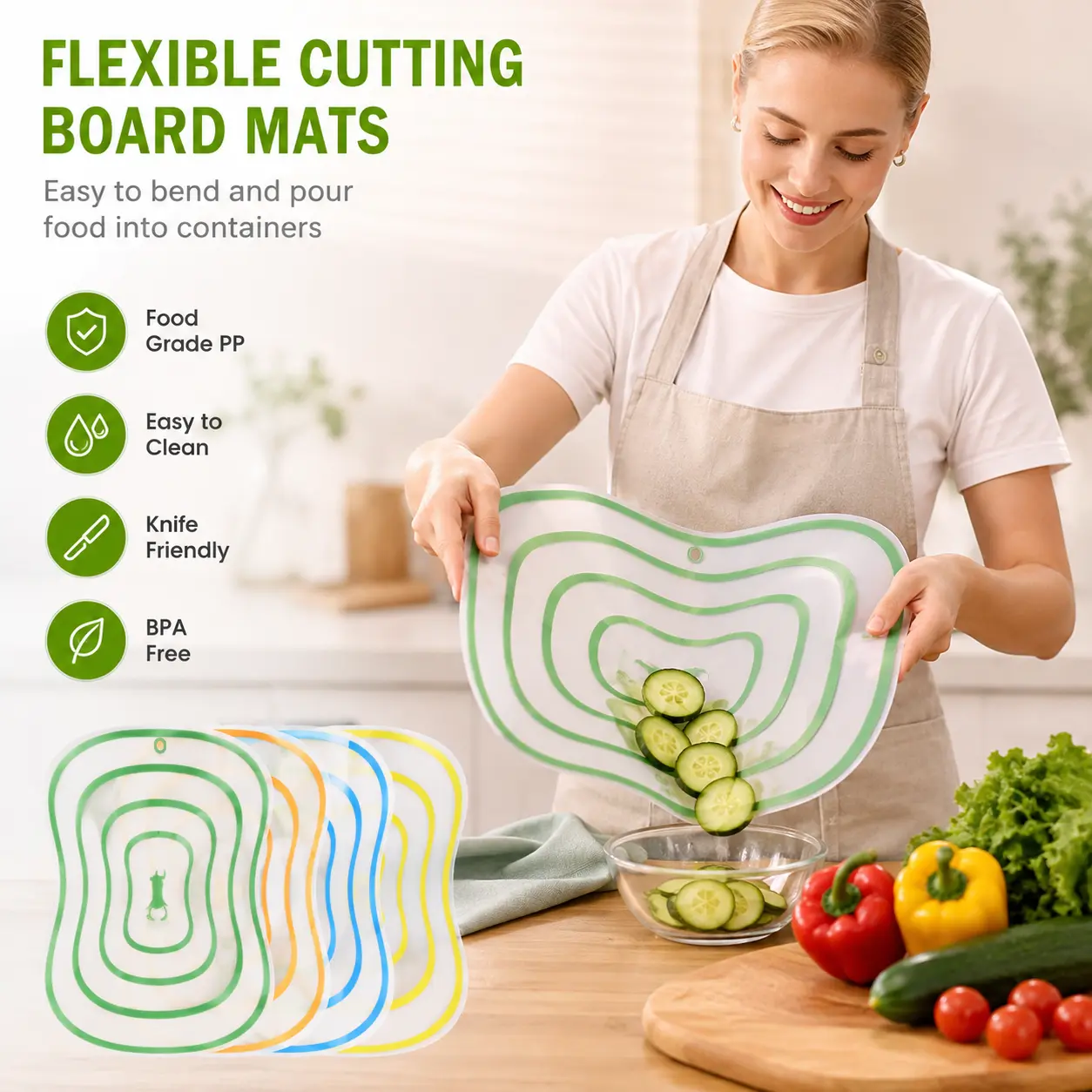1 Count, Flexible Non-slip Frosted Chopping Board, Bendable PP Cutting Mat for Kitchen Fruit Vegetable Food Preparation