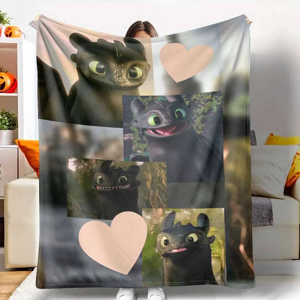 Toothless Night Fury Impression Flannel Throw Blanket - Ultra-Soft, Lightweight, Warm, Cozy - Perfect for Living Room, Travel, Holiday Gift