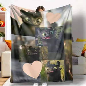 Toothless Dragon Flannel Blanket, Night Fury Impression Pattern, UltraSoft, Lightweight, Warm, Cozy and Comfortable, Perfect for Sofa, Living Room, Bedroom, Travel, Holiday Gift.