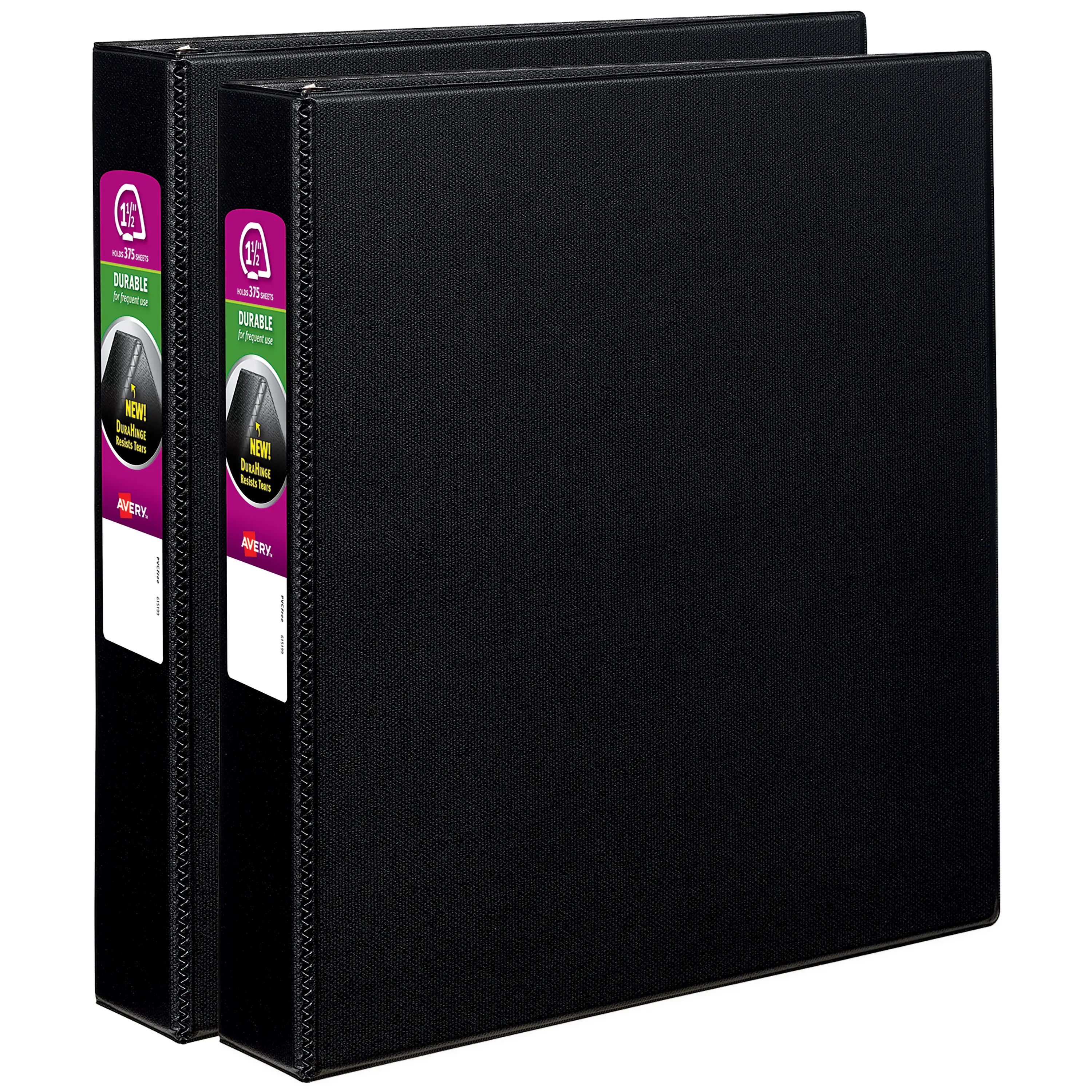 Avery Durable 3-Ring Size Binders - 1.5 in Slant Rings, Textured Film, 2 Black Important Document/School/Recipe Binder Organizers (46016), Important Document Binder, School Binder