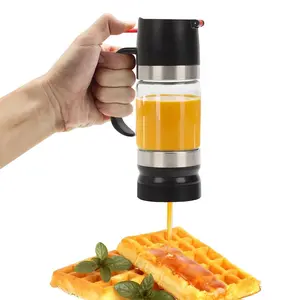 12oz Glass Honey Dispenser, Leak-Proof with Stand, Easy Single-Hand Use, Transparent Honey Jar, Ideal for Coffee or Tea