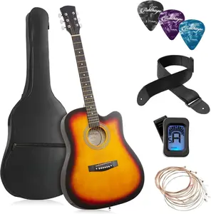 41-inch Beginner Cutaway Acoustic Guitar Package (Sunburst), Full Size Basic Starter Kit w/Gig Bag, Strings, Strap, Tuner, Picks