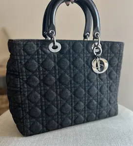 Pre-owned Christian D Denim Tote Bags Christian Dior Lady Dior in Black Denim