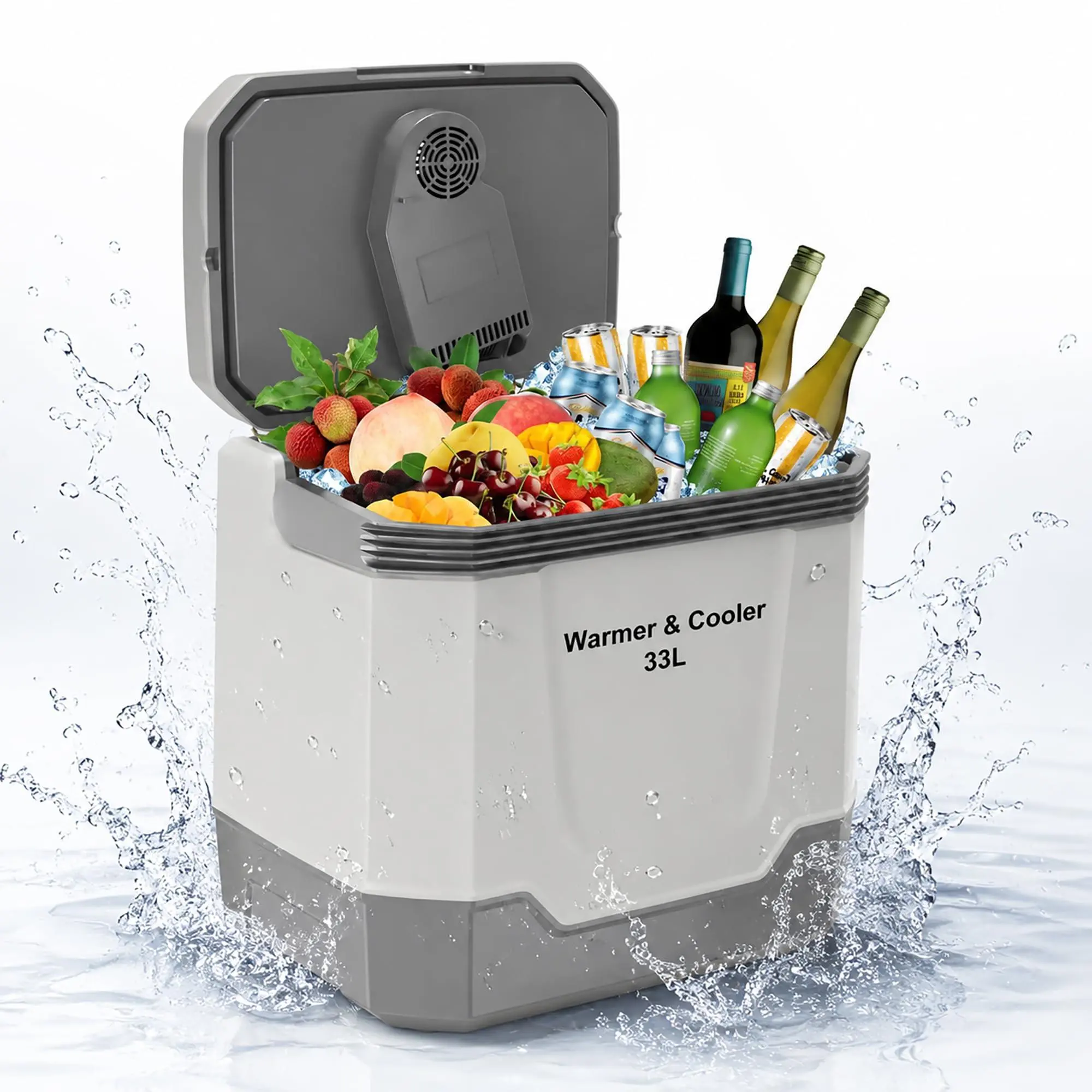 35QT Electric Cooler, Portable Car Refrigerator & Plug-In Cooler with 12V DC & AC Power, Travel Cooler for Camping, Road Trips, Truck Travel & Home Use, car fridge with Locking Handle