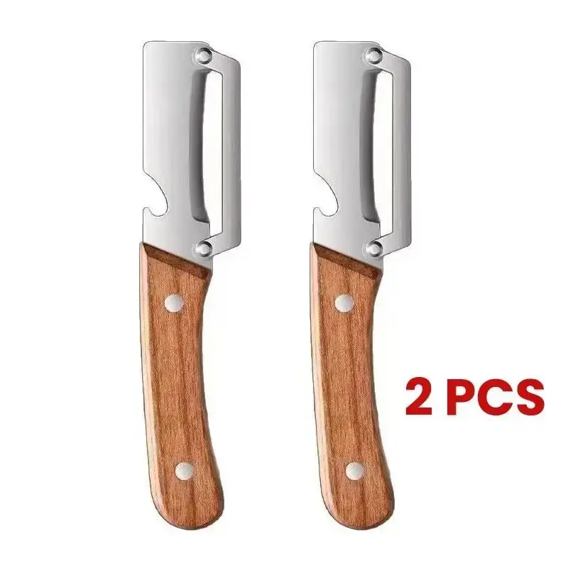 2-Pieces 2-in-1 Fruit Peeler Utensils - Sharp Stainless Steel Blade, Ergonomic Non-slip Wooden Handle, Drink Opening Function, Compact Space-saving Kitchen Gadget for Daily Use, Mango, Pumpkin Peeling