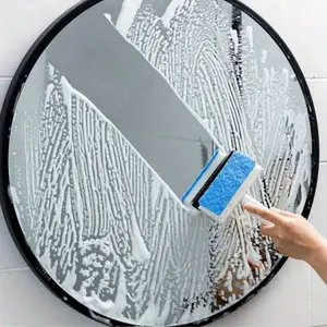 Dual-Sided Glass Scraper Brush Set, Plastic Mirror Cleaner & Wall Cleaning Tool, No Power Needed, Ideal for Bathroom Use
