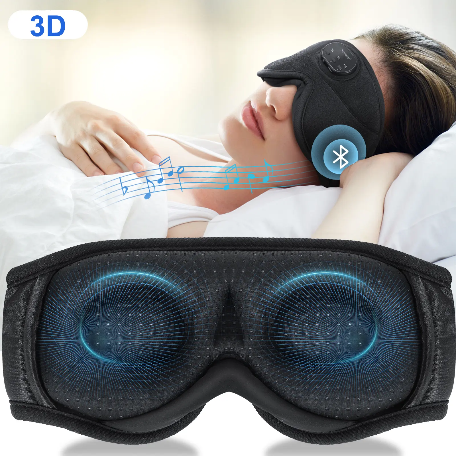 MUSICOZY White Noise Sleep Mask With Bluetooth Headphones, 3D Eye Mask For Sleeping, Sleep Earplugs,Ultra-Thin Stereo Speakers, Breathable, Light-Blocking & Noise-Reducing, Adjustable & Ergonomic, for Side Sleepers, Travel,SummerWins,DealsForYouDays